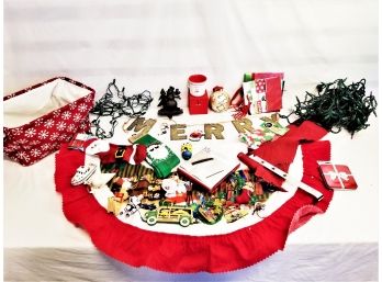 Miscellaneous Christmas Lot: Ornaments, Stocking, Wreath Holder, Christmas Socks, Gift Bags And More