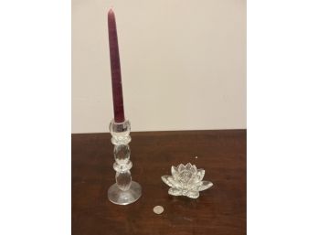 Glass Candlestick And Glass Flower