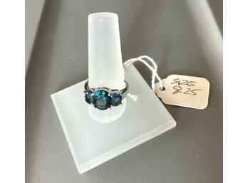 Alluring STERLING RING With Three Dark Blue /Green Stones