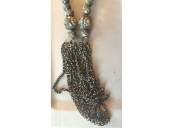 Unusual Beads Necklace With Chain Pendant