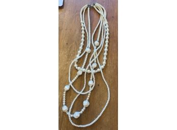 Long Elegant Multi Strand Necklace Of Faux? Pearls