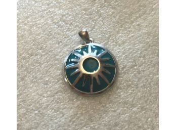 Silver Pendant With Green Enamel Painted Surface