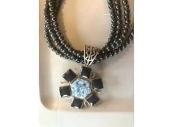 4 Starnd Black Beads Necklace With COOL Pendant