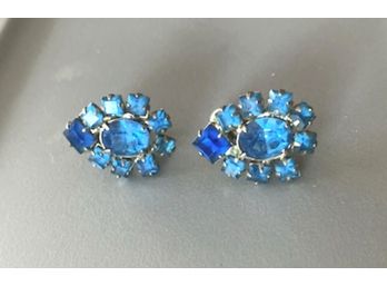 Wonderful Bright Blue Rhinestone Screw Back Earrings