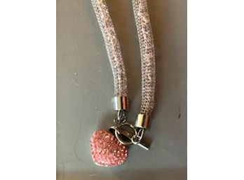 Rope Style Necklace With Pink Heart  Pendant