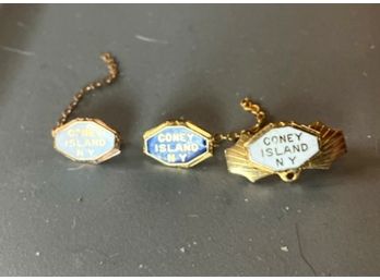 3 'CONEY ISLAND NEW YORK' Souvenir Pins (as Found)