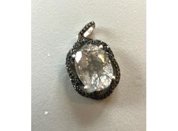 STERLING PENDANT With Large Clear Oval Stone