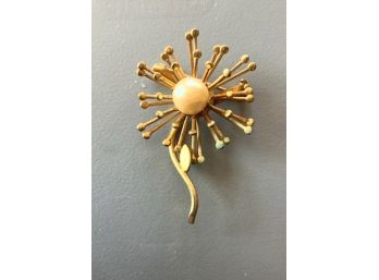 Sunny Gold Tone Pin With Impressive White Faux Pearl Center