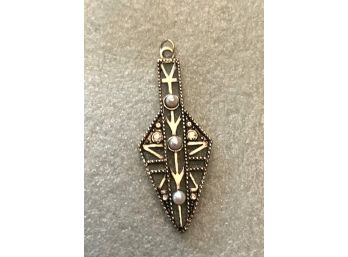 Arrow Shape Silver Pendant With 3 Seed Pearls