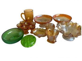 Vintage Collection Of Carnival Glass, Green Glass And More.
