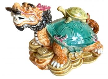 Whimsical Large Ceramic Good Fortune Chinese Turtle.