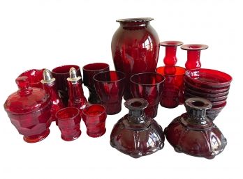 Vintage Collection Of Ruby Glass Glassware.