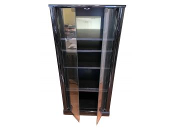 Black Laquerre And Glass Doors Audio/ Video Cabinet On Wheels.