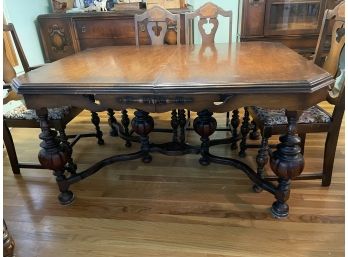 Vintage English Revival Dining Table With Six Chairs.