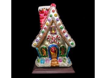 Thomas Paccconi Classic Blown Glass Candy Gingerbread House 10' With Wood Base