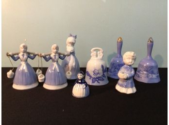 Delft Style Blue Decorative Bell Lot And One Candle Holder