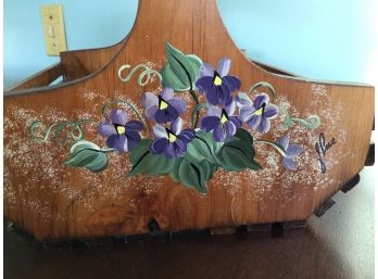 Lovely Hand Painted Floral Wooden Trug Slat Basket