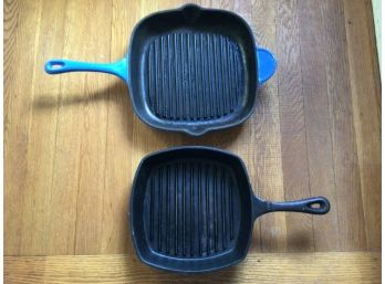 2 Cast Iron Griddle Pans Blue Enamel