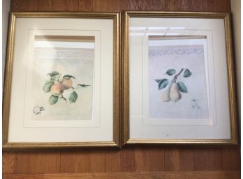 Pair Fruit Prints In Gold Frames