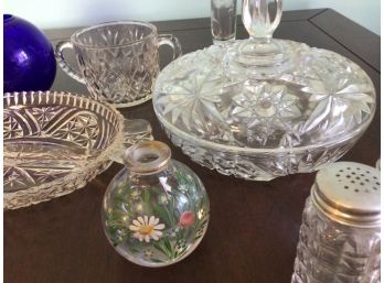 Vintage Glass Cobalt Hand-painted Clear 10 Pieces