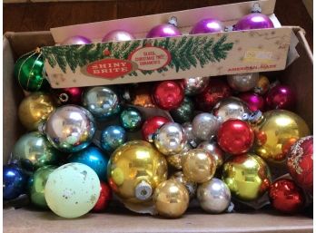 Vintage Christmas Ornament Bulb Lot 52 Pieces Including Shiny Brites In Original Box