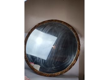 Antique Wood Framed Round Mirror 30'