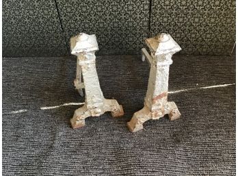 Silver Tone Large Andirons