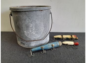 Vintage Minnow Bucket And Leuer's