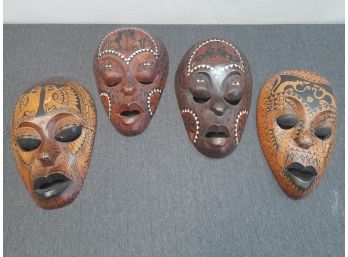 Wood Mask Lot Of 4