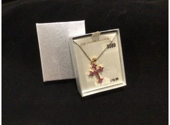 18k Over Silver Cross Red Stones
