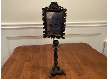Antique Iron Standing Mirror With Candle Holder