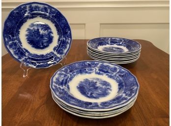 Set Of 12 Burgess And Leigh Antique Blue Floe Bowls
