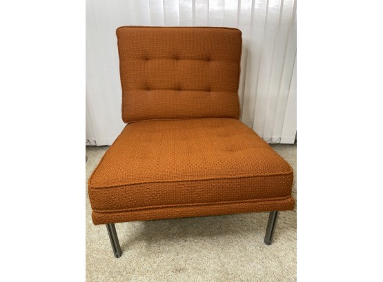 FLORENCE KNOLL  Parallel Split  Bar' Armchair Model # 51 Chromed Metal And Deep Orange Fabric Knoll Edition