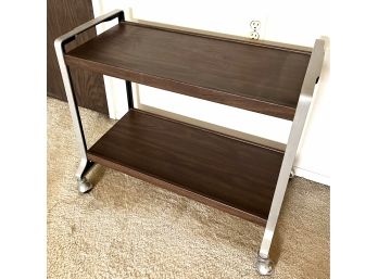 Mid-Century Modern Brushed Stainless / Wood Bar Cart On Castors