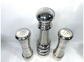 Chrome Salt And Pepper Shakers And Pepper Grinder