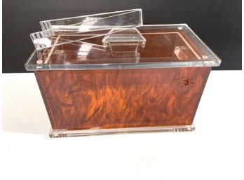 Lucite Tortoise Shell Ice Bucket And Tongs