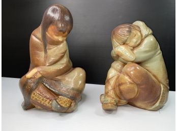 Large Lladro Native American Porcelain Figurines