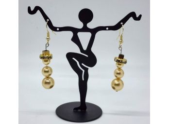 Handcrafted Shell Pearl In Gold Snowman Earrings With Sterling Ear Wires