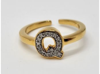 Diamond Letter Q Open Band Ring In Yellow Gold Over Sterling