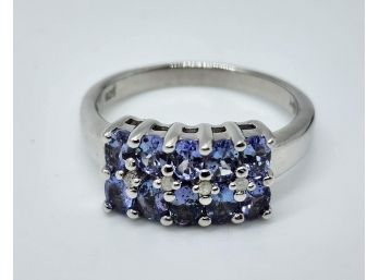 Tanzanite With Diamond Accents Ring In Platinum Over Sterling