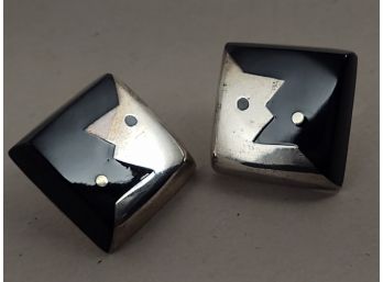 VINTAGE MEXICAN STERLING SILVER ONYX INLAID FACES EARRINGS
