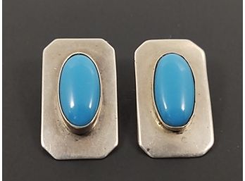 VINTAGE NATIVE AMERICAN STERLING SILVER TURQUOISE CLIP ON EARRINGS