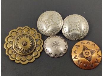 VINTAGE NATIVE AMERICAN CONCHO BUTTONS ONE OF THEM IS STERLING SILVER