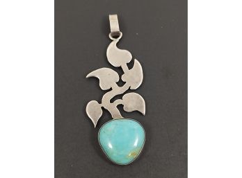 VINTAGE NATIVE AMERICAN STERLING SILVER TURQUOISE PENDANT SIGNED