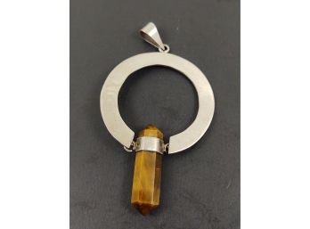VINTAGE MEXICAN STERLING SILVER DOUBLE TERMINATED TIGERS EYE HEALING CRYSTAL TYPE PENDANT