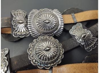 VINTAGE NATIVE AMERICAN HEAVY SILVER PLATED CONCHO BELT