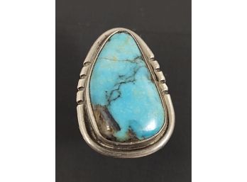 VINTAGE NATIVE AMERICAN STERLING SILVER TURQUOISE RING 'AS IS'