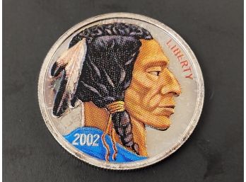 2002 COLORIZED INDIAN HEAD BUFFALO 1 OUNCE .999 SILVER ROUND COIN