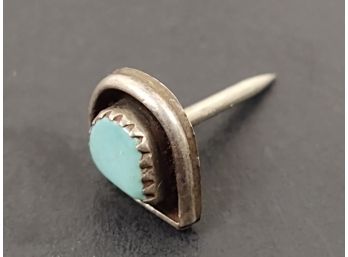 VINTAGE ZUNI NATIVE AMERICAN STERLING SILVER PETIT POINT TURQUOISE TIE PIN
