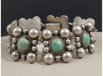 VINTAGE EARLY MEXICAN STERLING SILVER TURQUOISE BRACELET